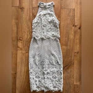 Missguided Light Blue Lace Halter Midi Dress, size 0